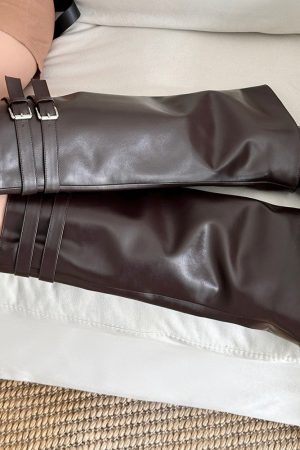 Casual Day Outfits, Easy Trendy Outfits Catwalk Double Buckle Knee-High Boots
