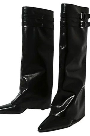 Casual Day Outfits, Easy Trendy Outfits Catwalk Double Buckle Knee-High Boots