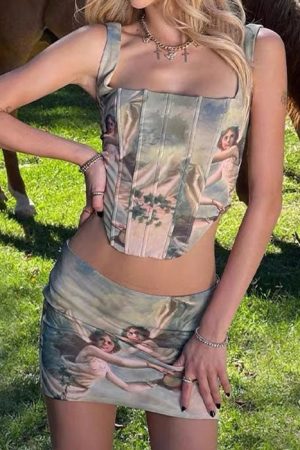 Casual Day Outfits, Easy Trendy Outfits Celestial Cherub Corset Top & Skirt Set