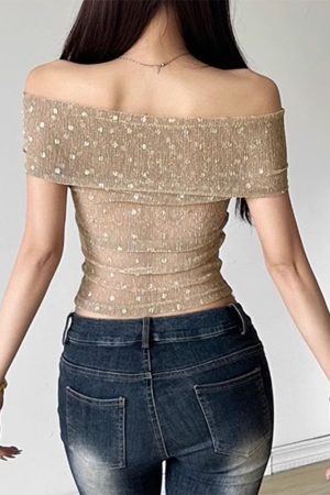 Casual Day Outfits, Easy Trendy Outfits Charming Rose Bardot Mesh Top