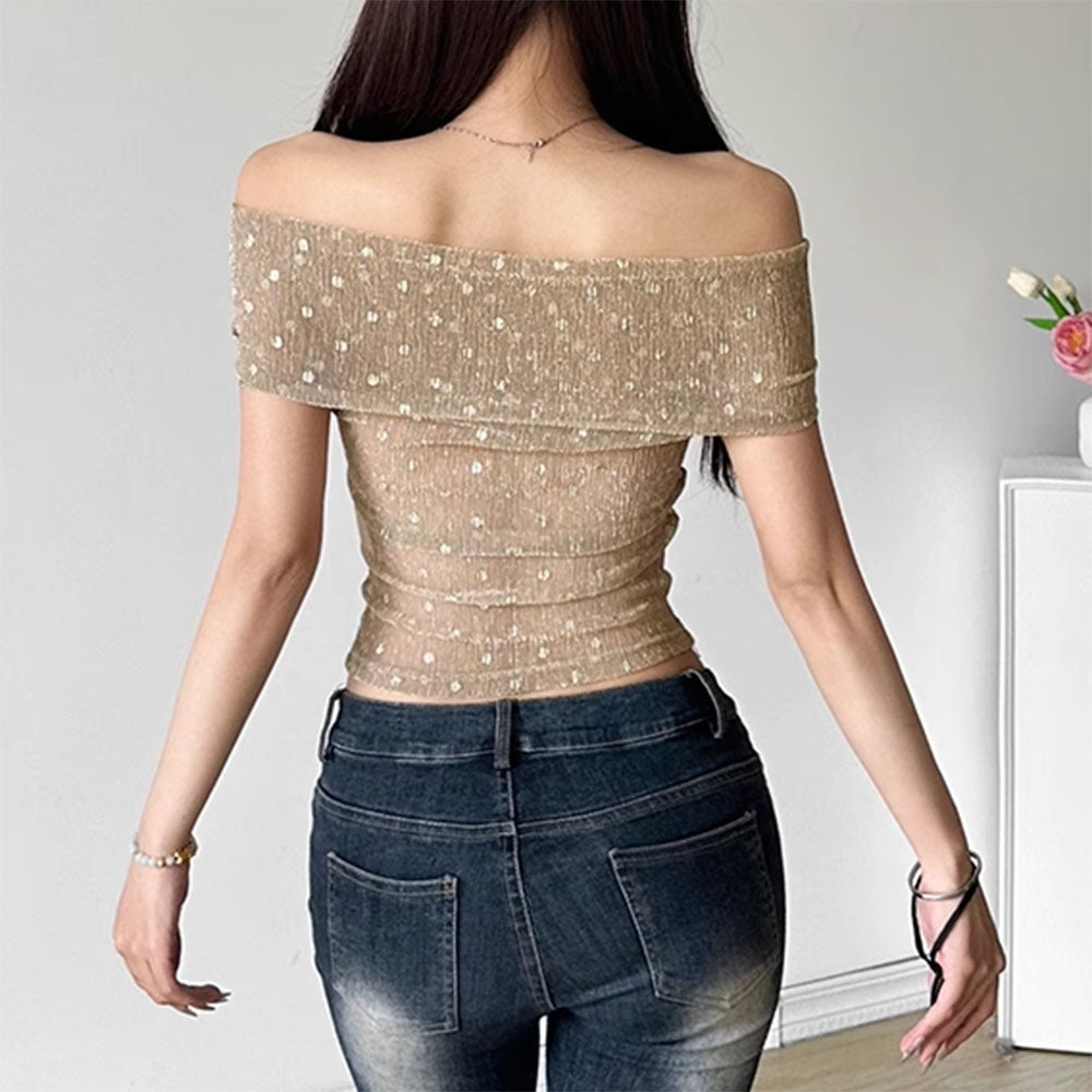 Casual Day Outfits, Easy Trendy Outfits Charming Rose Bardot Mesh Top Casual Day Outfits, Easy Trendy Outfits Charming Rose Bardot Mesh Top