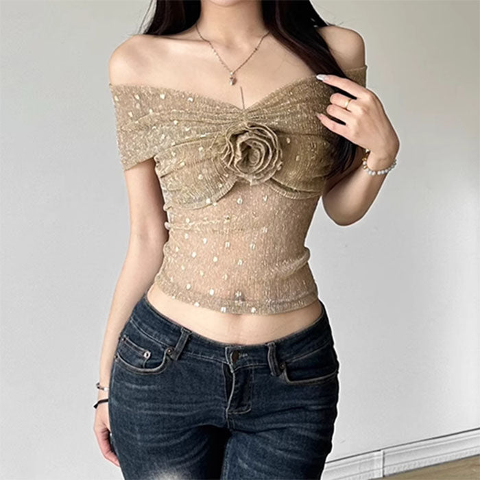 Casual Day Outfits, Easy Trendy Outfits Charming Rose Bardot Mesh Top Casual Day Outfits, Easy Trendy Outfits Charming Rose Bardot Mesh Top