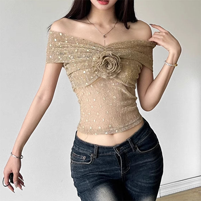 Casual Day Outfits, Easy Trendy Outfits Charming Rose Bardot Mesh Top Casual Day Outfits, Easy Trendy Outfits Charming Rose Bardot Mesh Top