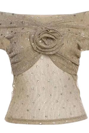 Casual Day Outfits, Easy Trendy Outfits Charming Rose Bardot Mesh Top