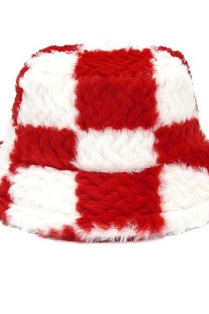 Casual Day Outfits, Easy Trendy Outfits Checkered Fuzzy Bucket Hat