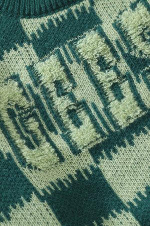 Casual Day Outfits, Easy Trendy Outfits Checkered Fuzzy Crop Sweater