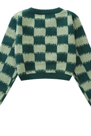 Casual Day Outfits, Easy Trendy Outfits Checkered Fuzzy Crop Sweater