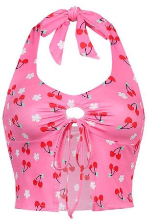 Casual Day Outfits, Easy Trendy Outfits Cherry Blossom Halter Top