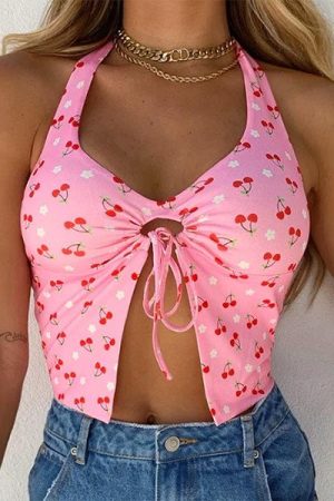 Casual Day Outfits, Easy Trendy Outfits Cherry Blossom Halter Top