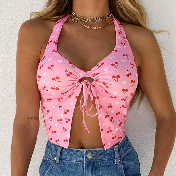 Casual Day Outfits, Easy Trendy Outfits Cherry Blossom Halter Top Casual Day Outfits, Easy Trendy Outfits Cherry Blossom Halter Top