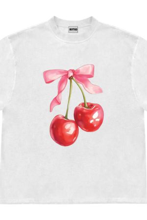 Casual Day Outfits, Easy Trendy Outfits Cherry Bow Graphic T-Shirt
