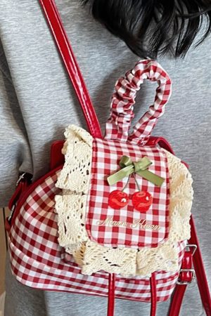 Casual Day Outfits, Easy Trendy Outfits Cherry Embroidery Gingham Backpack