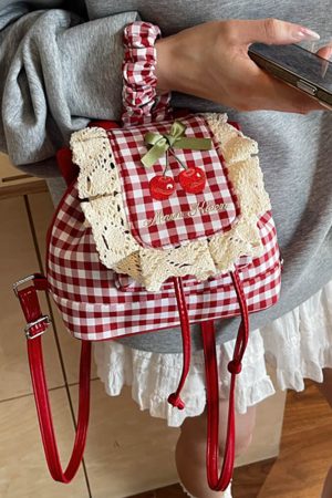 Casual Day Outfits, Easy Trendy Outfits Cherry Embroidery Gingham Backpack