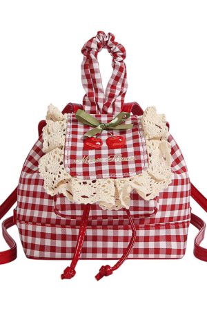 Casual Day Outfits, Easy Trendy Outfits Cherry Embroidery Gingham Backpack