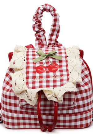 Casual Day Outfits, Easy Trendy Outfits Cherry Embroidery Gingham Backpack