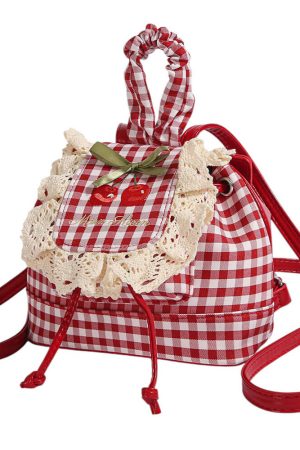 Casual Day Outfits, Easy Trendy Outfits Cherry Embroidery Gingham Backpack