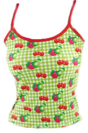 Casual Day Outfits, Easy Trendy Outfits Cherry Print Gingham Top