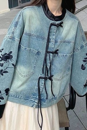 Casual Day Outfits, Easy Trendy Outfits Chinese Style Embroidered Denim Jacket