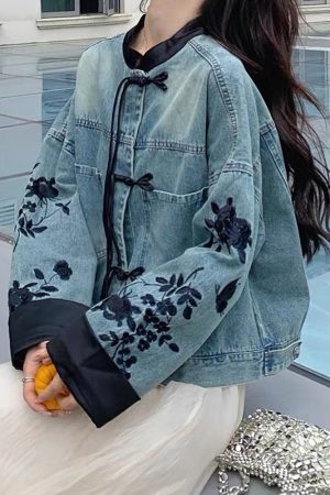 Casual Day Outfits, Easy Trendy Outfits Chinese Style Embroidered Denim Jacket