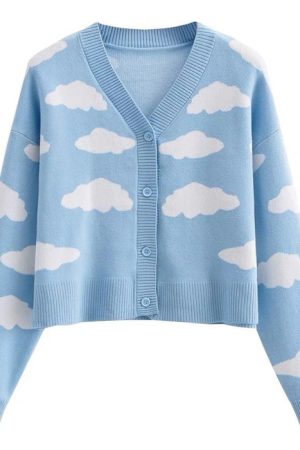 Casual Day Outfits, Easy Trendy Outfits Clouds Knit Cropped Cardigan