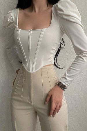 Casual Day Outfits, Easy Trendy Outfits Coffee Cream Corset Top