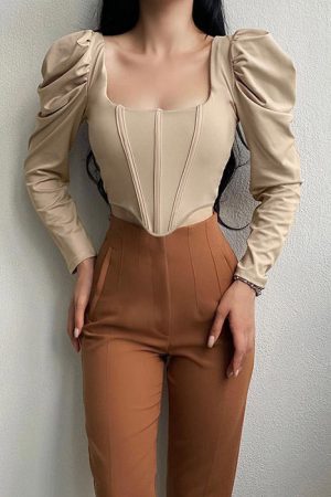 Casual Day Outfits, Easy Trendy Outfits Coffee Cream Corset Top