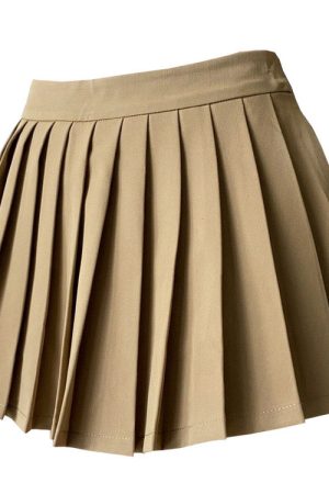 Casual Day Outfits, Easy Trendy Outfits Coffee Cream Pleated Skirt