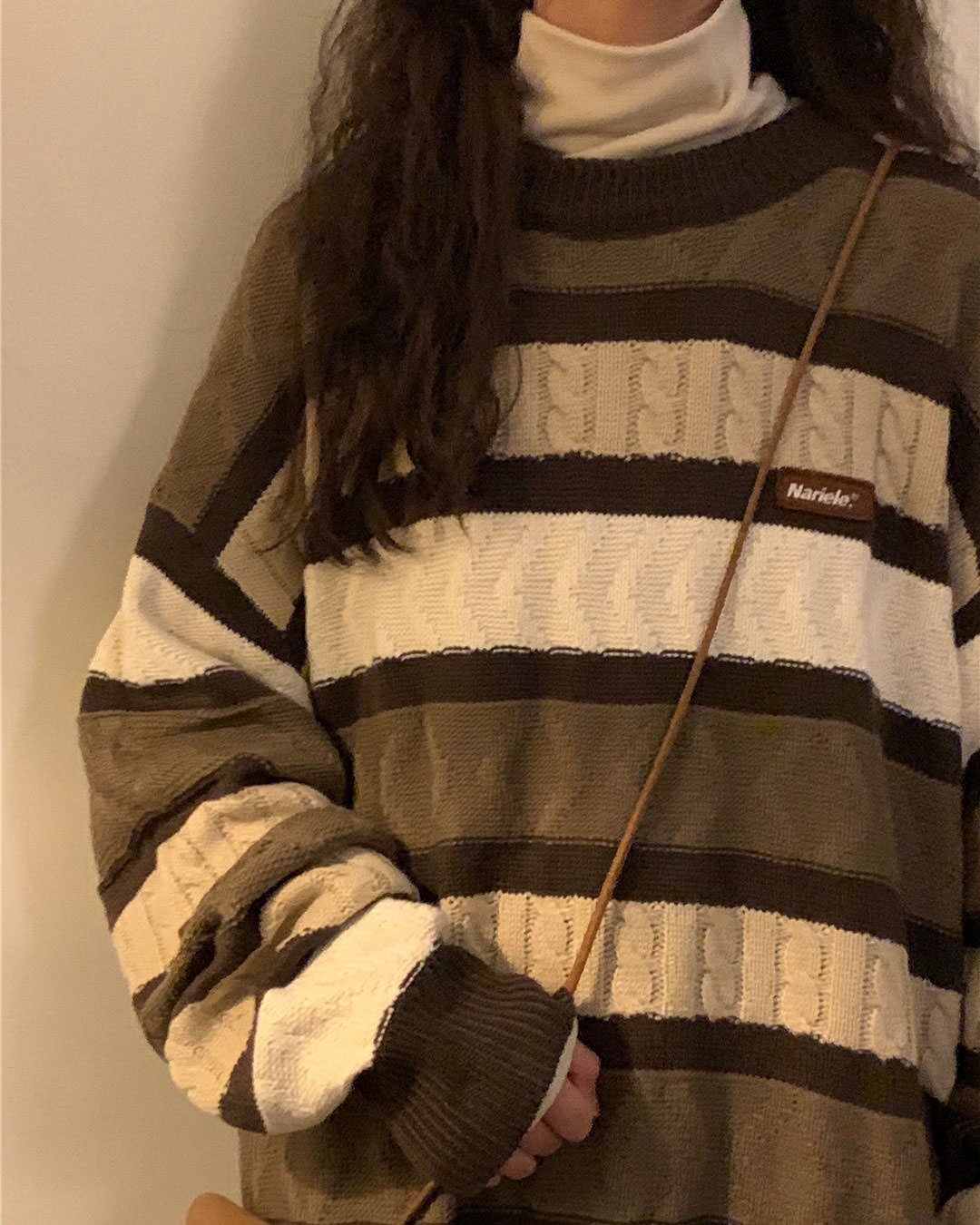 Casual Day Outfits, Easy Trendy Outfits Coffee Cream Striped Oversize Sweater Casual Day Outfits, Easy Trendy Outfits Coffee Cream Striped Oversize Sweater