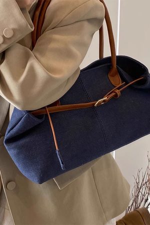 Casual Day Outfits, Easy Trendy Outfits Color Block Denim Belted Bag