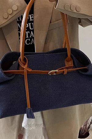 Casual Day Outfits, Easy Trendy Outfits Color Block Denim Belted Bag