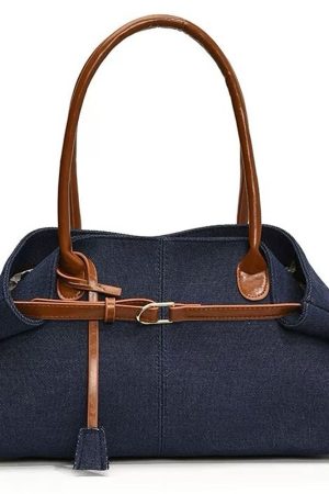 Casual Day Outfits, Easy Trendy Outfits Color Block Denim Belted Bag