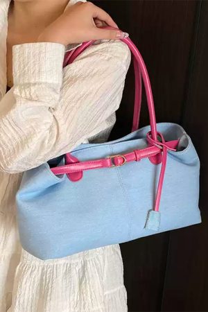Casual Day Outfits, Easy Trendy Outfits Color Block Denim Belted Bag