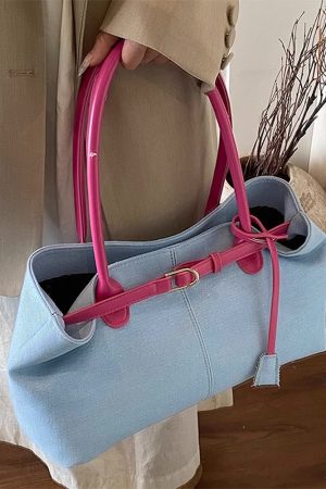 Casual Day Outfits, Easy Trendy Outfits Color Block Denim Belted Bag