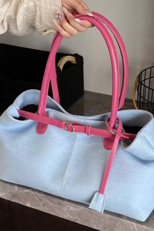 Casual Day Outfits, Easy Trendy Outfits Color Block Denim Belted Bag