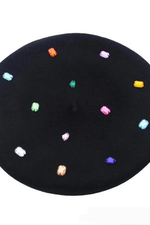 Casual Day Outfits, Easy Trendy Outfits Colorful Rhinestone Beret Hat