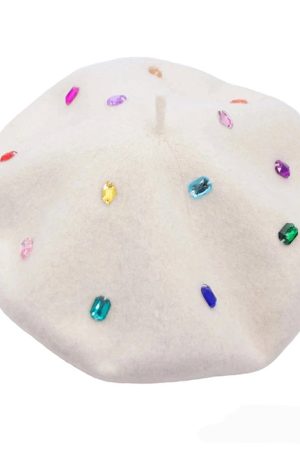 Casual Day Outfits, Easy Trendy Outfits Colorful Rhinestone Beret Hat