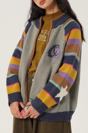 Casual Day Outfits, Easy Trendy Outfits Colorful Striped Indie Kid Zip Sweater