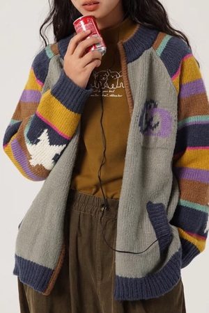 Casual Day Outfits, Easy Trendy Outfits Colorful Striped Indie Kid Zip Sweater