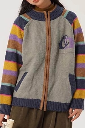 Casual Day Outfits, Easy Trendy Outfits Colorful Striped Indie Kid Zip Sweater