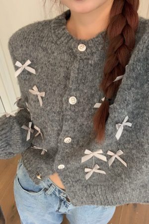 Casual Day Outfits, Easy Trendy Outfits Coquette Aesthetic Grey Cardigan