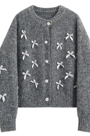 Casual Day Outfits, Easy Trendy Outfits Coquette Aesthetic Grey Cardigan