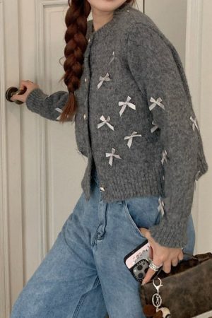 Casual Day Outfits, Easy Trendy Outfits Coquette Aesthetic Grey Cardigan