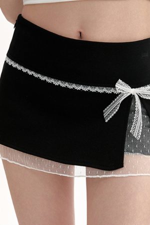 Casual Day Outfits, Easy Trendy Outfits Coquette Aesthetic Lace Bow Skort
