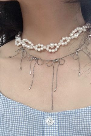 Casual Day Outfits, Easy Trendy Outfits Coquette Aesthetic Silver Bows Choker