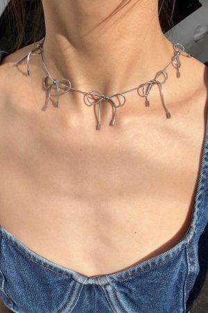 Casual Day Outfits, Easy Trendy Outfits Coquette Aesthetic Silver Bows Choker