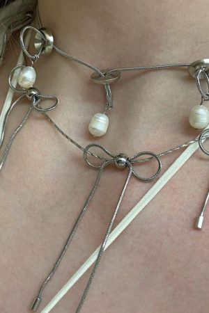 Casual Day Outfits, Easy Trendy Outfits Coquette Aesthetic Silver Bows Choker