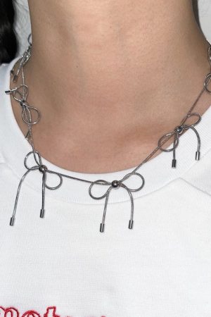 Casual Day Outfits, Easy Trendy Outfits Coquette Aesthetic Silver Bows Choker