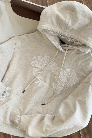 Casual Day Outfits, Easy Trendy Outfits Coquette Bow Lace Hoodie