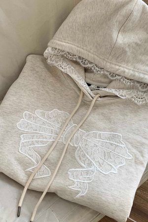 Casual Day Outfits, Easy Trendy Outfits Coquette Bow Lace Hoodie