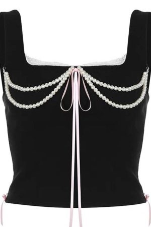 Casual Day Outfits, Easy Trendy Outfits Coquette Bow Pearl Bustier Top